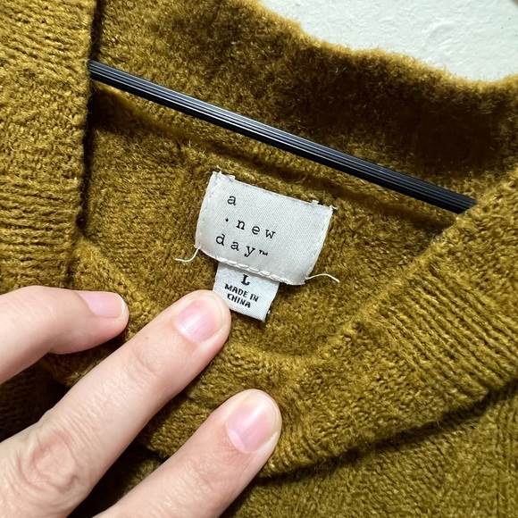 Women's Long Sleeve Rib-Knit Sweater Dress-Olive, L - Picture 5 of 8